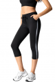 Black High-Waist Cropped Yoga Leggings with Reflective Stripe