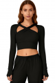 Black Cross Cutout Long Sleeve Cropped Yoga Top