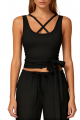 Black Halter Neck Cross Strapped Sleeveless Yoga Top
