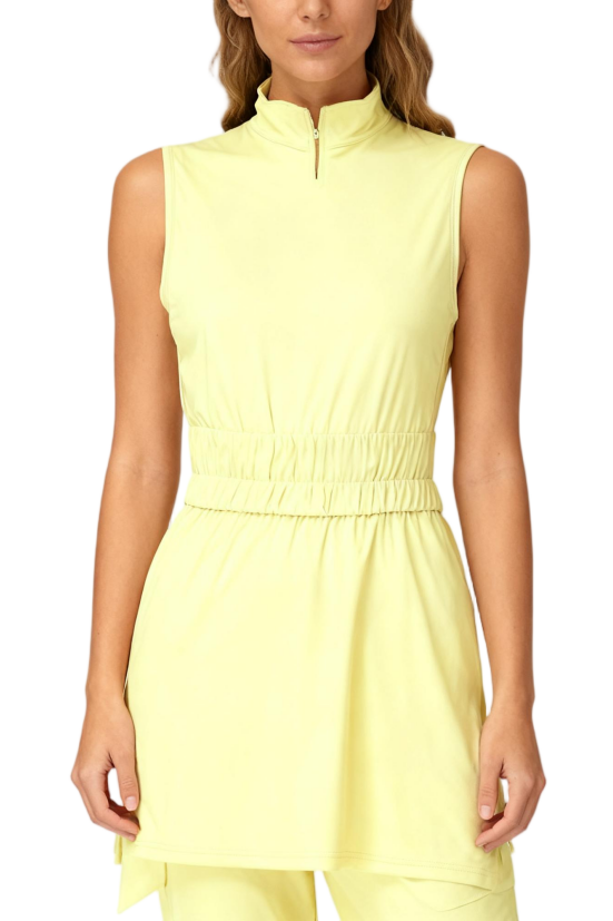 Sleeveless High Neck Ruched Waist Yoga Tunic Top