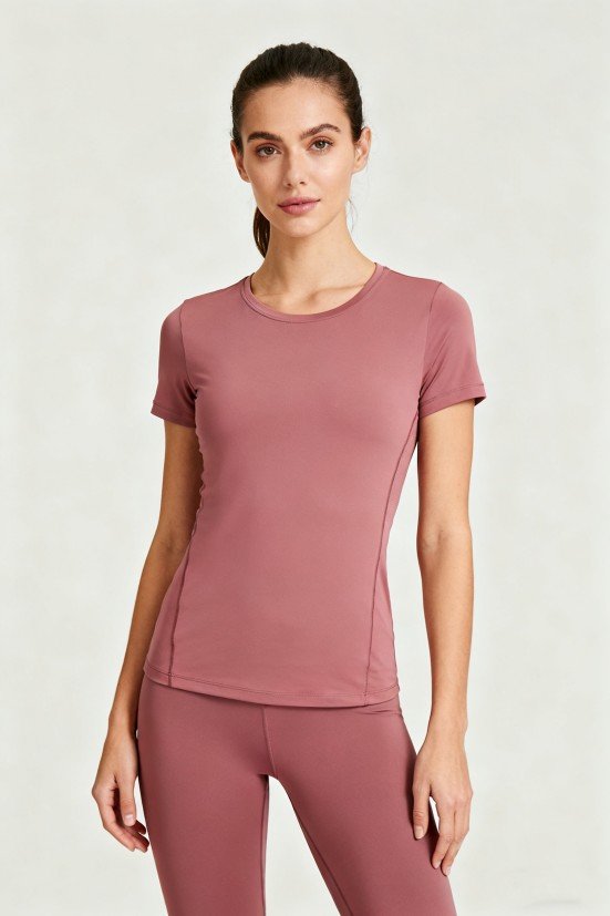 Women's Dusty Rose Short-Sleeve Workout Top – Slim-Fit Yoga Running Athletic Shirt