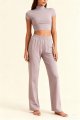 Women's Light Purple Cropped Top & Wide-Leg Pants Set – Soft Loungewear Yoga Outfit