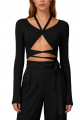 Black Halter Neck Cross Strapped Long Sleeve Yoga Top