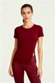 Women's Burgundy Side-Slit Short-Sleeve Top – Trendy Gym Yoga Workout Shirt
